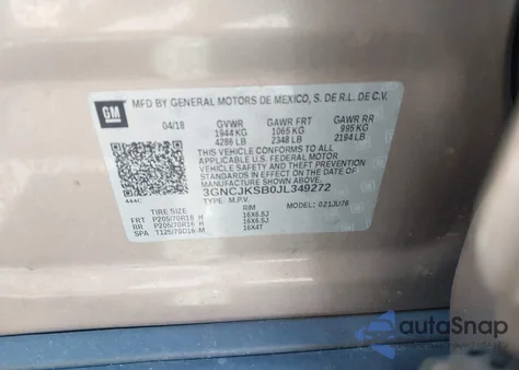 2018 Chevrolet Trax Ls z USA, uszkodzony, nr VIN 3GNCJKSB0JL349272